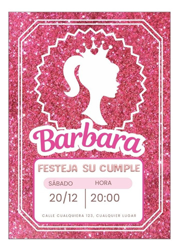 Tarjeta De Cumple Personalizada Barbie  Gliter