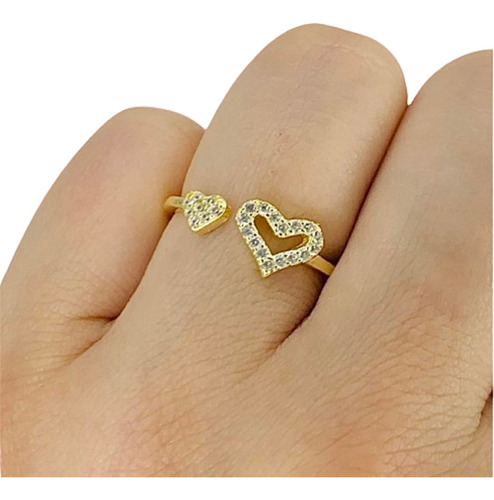 Anillo Corazon Grande Y Chico Con Cubic Blanco Ap 441-9