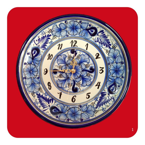 Imagen 1 de 3 de Reloj De Talavera Poblana Redondo Azul 30 Cm Mod 01 Rlj