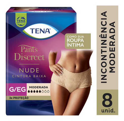 Roupa Íntima Descartável G/EG Nude Tena Pants Discreet Pacote 8 Unidades