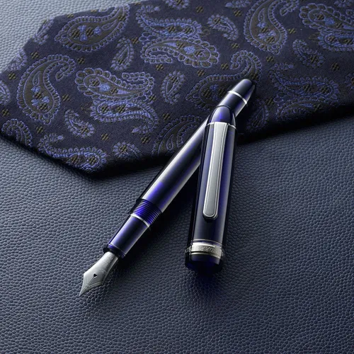Pluma estilográfica Platinum Century 3776 Chartres Blue, tinta de 14 quilates, color azul negro, exterior azul