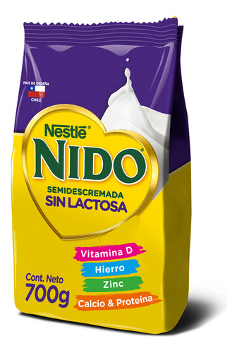 Leche En Polvo Nido Semidescremada Sin Lactosa Bolsa 700g