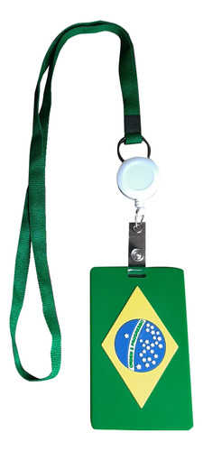Porta Crachá Vertical Com Bandeira Do Brasil Trabalho 27g
