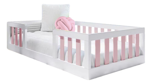 Mini Cama Montessoriana Infantil Com Grade Criança Bonatto Cor Rosa/madeirado Liso