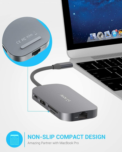 Usb C Hub, Totu 8-in-1 Type C Hub With Ethernet Port, 4k Usb