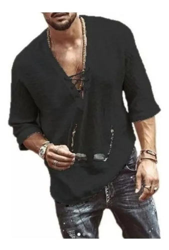 Camisa De Vestir De Lino Hippie De Moda, Pantalones Ajustado