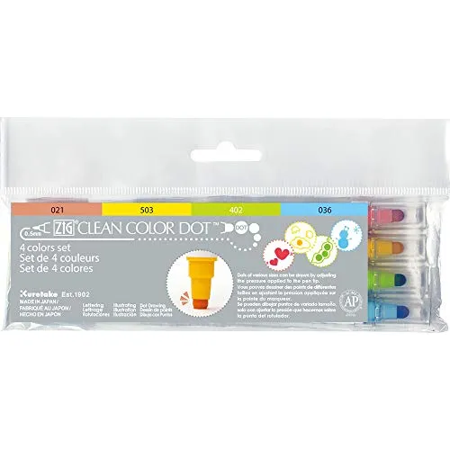 Marcadores Kuretake Zig Clean Color Dot, Juego De 4 Colores,