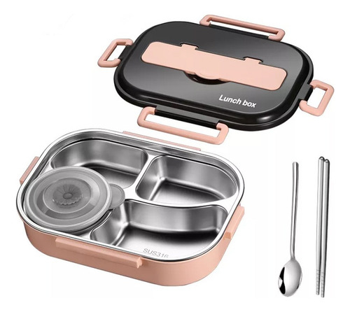 Caja Bento Para Comida Rápida De Acero Inoxidable 304, Rosa