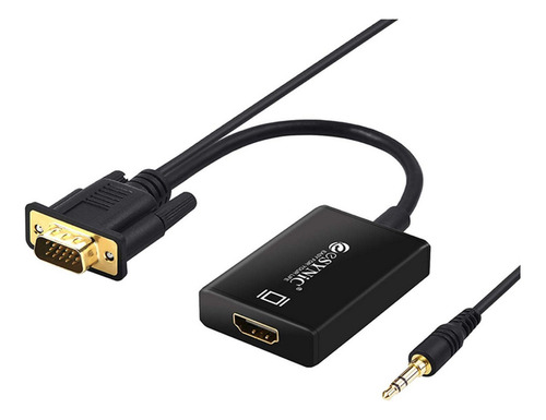 Cabo Conversor Vga Macho Para Hdmi Femea Audio P2 1080 Full