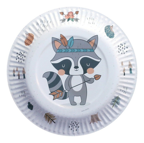 Plato Polipapel Animal Bosque Mapache Boho X6 Uni