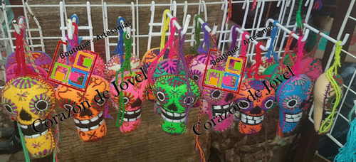 Lote De 12 Calaveras Bordadas A Mano - Chiapas- 15 Cm Aprox.