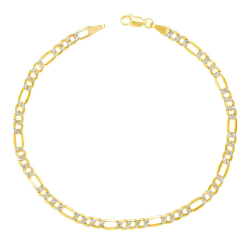 Pulsera Figaro 3x1 Cartier Diamantada Oro10k Italy 4mm 18cm