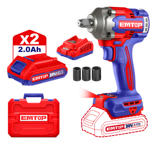 Kit Llave De Impacto 1/2 , 400nm Inalámbrico 20v, Bldc Emtop
