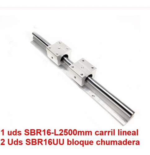 Guia Lineal 16mm,sbr16,l=2500mm, Con Sus 2 Chumaceras, Cnc