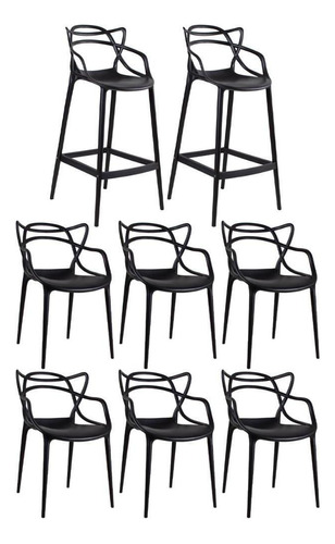 Kit  Allegra  6 Cadeiras  + 2  Banquetas Ana Maria Cores  Av Cor da estrutura da cadeira Preto nacional