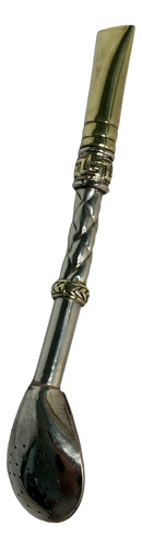 Bombilla Bombillon Mate Premium Artesanal De Alpaca Y Bronce Plateado Y Dorado