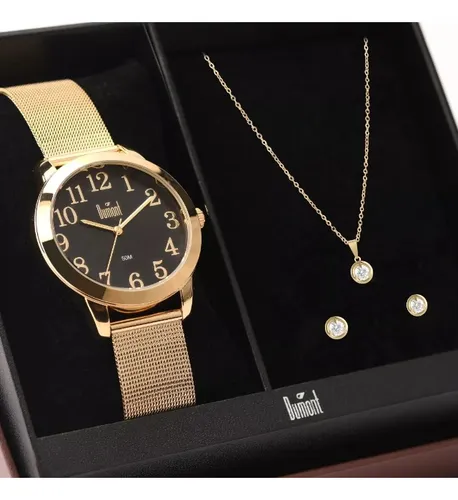 comprar Kit Relógio Dumont Feminino Lady Dourado
