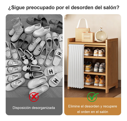 Zapatera Moderna Madera 4capas Entrada Con Cortina 50cm Marrón