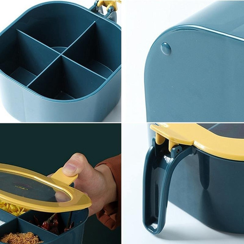 Contenedor Para Comida O Almacenar Condimentos 4 Divisiones Color Azul