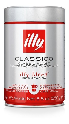 Cafe Illy, Molido Moka, Blend 100% Arábica, 250grs, Italia