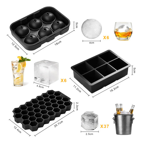 . 3pcs Bandeja Cubo De Hielo Negro,circulo Y Cubo Y