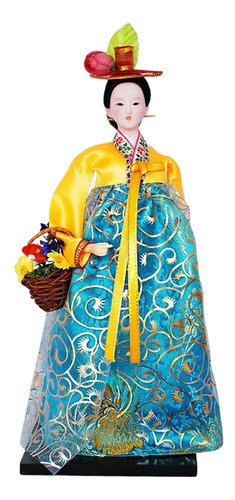 Figura De Geisha Coreana, Artesanía En Amarillo Y Verde