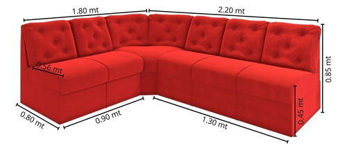 Sofá De Canto Vermelho 6 Lugares - 1,80 X 2,20