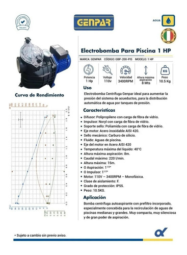 Electrobomba Para Piscina Genpar 1hp 