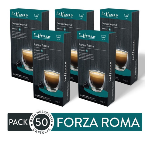 50 Cápsulas Caffesso Forza Roma - Para Nespresso Intensid 10