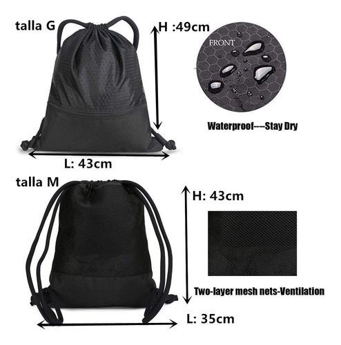 Mochila Con Cordón A Prueba De Agua Para Gimnasio Negro L