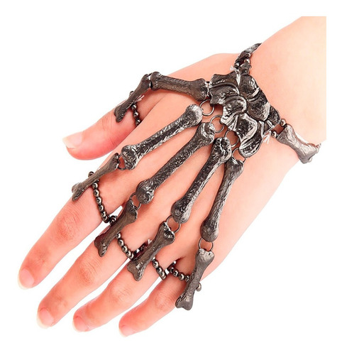 Pulsera De Mano Esqueleto Goth Color Negro Punk Rock