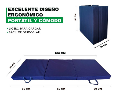 Imagen 2 de 8 de Colchoneta Plegable Y Portátil Individual Azul Cuadros. 2056