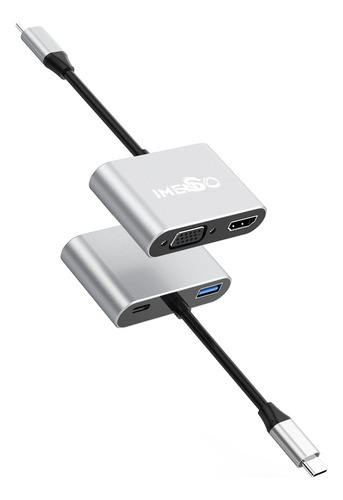 Adaptador Hub Imenso 4 Portas 1 Hdmi 1 Vga 1 Usb-a 1 Type-c Cor Cinza