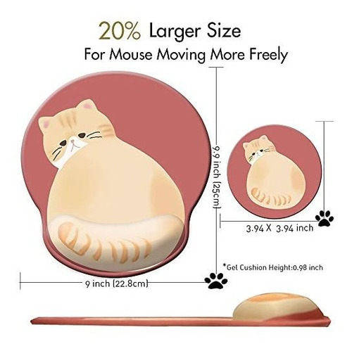 Mouse Pad Con Reposamuñecas + Posavasos Gato 3d