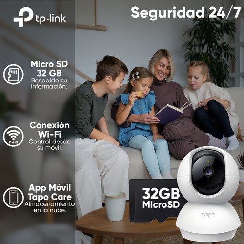 Tp-link & Cronos Kit Cámara De Video Vigilancia 1080p Full Hd Micrófono Modelo Tp-c200c-32 + Micro Sd 32 Gb / Cobertura 360° Con Seguimiento Inteligente Audio Bidireccional Y Modo Privacidad / Cctv