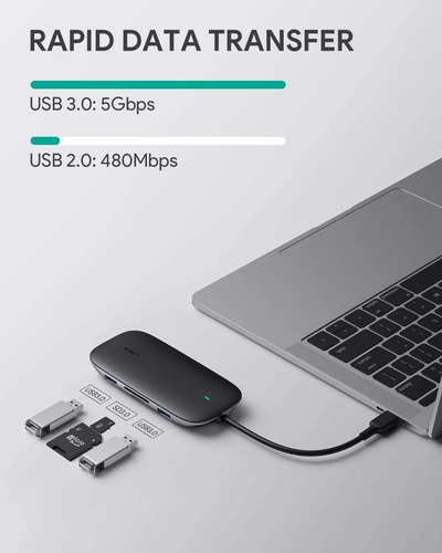 Imagen 8 de 10 de Hub Adaptador Macbook Usb C Hdmi Micro Sd 5-1 4k Alumninio