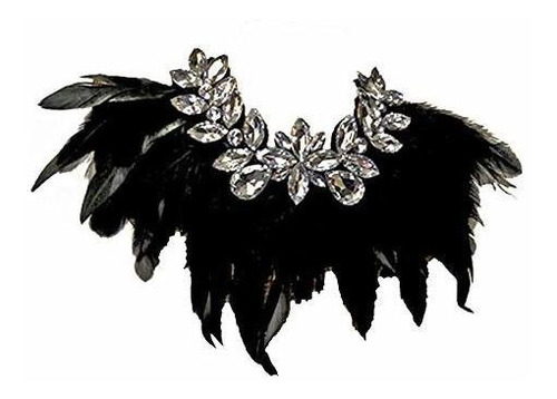 Collar Gótico Con Plumas De Gallo Negras