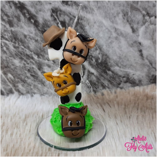 Imagem 1 de 2 de Velas Tematica Em Biscuit Vela Aniversario Cavalo,fazendinha