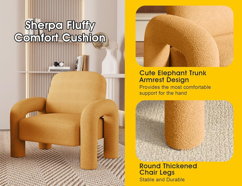 Silla Decorativa Moderna De Sherpa Sofá Individual Tapizado Peluche Amarillo Amarillo