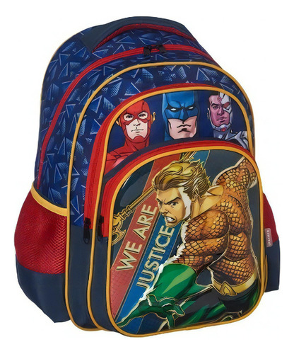 Justice League 3d - Mochila Primaria Color Azul/Multicolor Diseño de la tela TIPO CARICATURA
