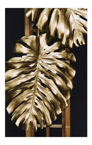 Vinilo 30x45cm Oro Hojas De Adan Monstera Plantas Deco M2