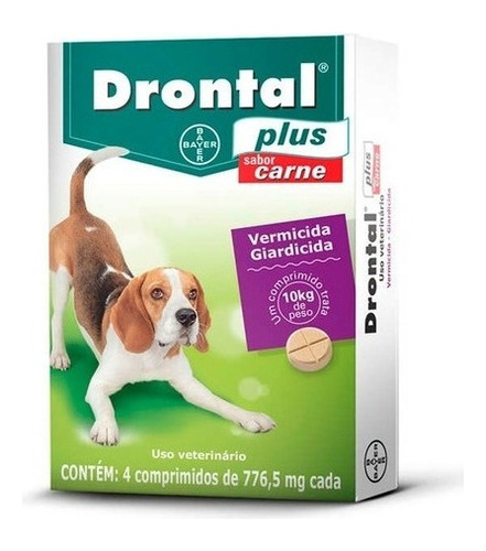 Vermífugo Bayer Drontal Plus Sabor Carne Cães Até 10kg C/4cp