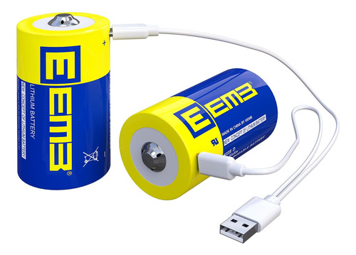 2 Pilas Eemb Lithium Tipo D 1.5v Carga Por Usb Tipo C 3700ah