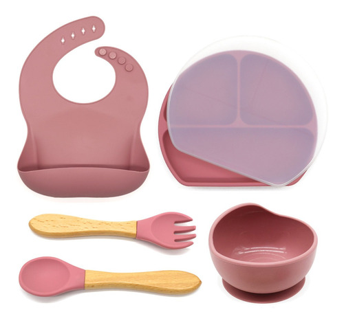 Kit Para Bebés, Plato, Bowl, Cubiertos Y Babero, Silicona