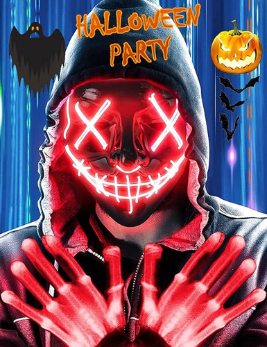 Halloween Con Luz Led Purga Con Guantes Led Disfraz Brillant