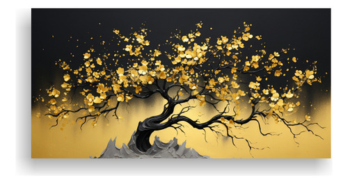 100x50cm Cuadro Moderno De Árbol De Acacia En Colores Oro Y