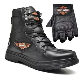 Bota Harley Davidson Motociclista Masculina Mais Luva Harley