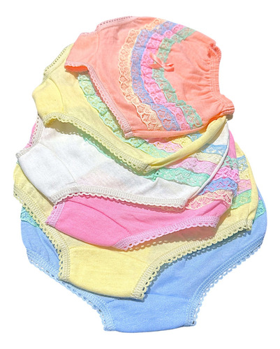 Pack 6 Pantaletas Niña Algodón Encaje Olán Colores Cómodas