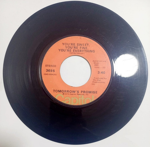 Disco 45 Rpm Tomorrows Promise / Youre Sweet Youre Fine