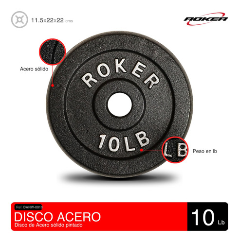 Disco De Acero Negro 4.54 Kg 10 Lb